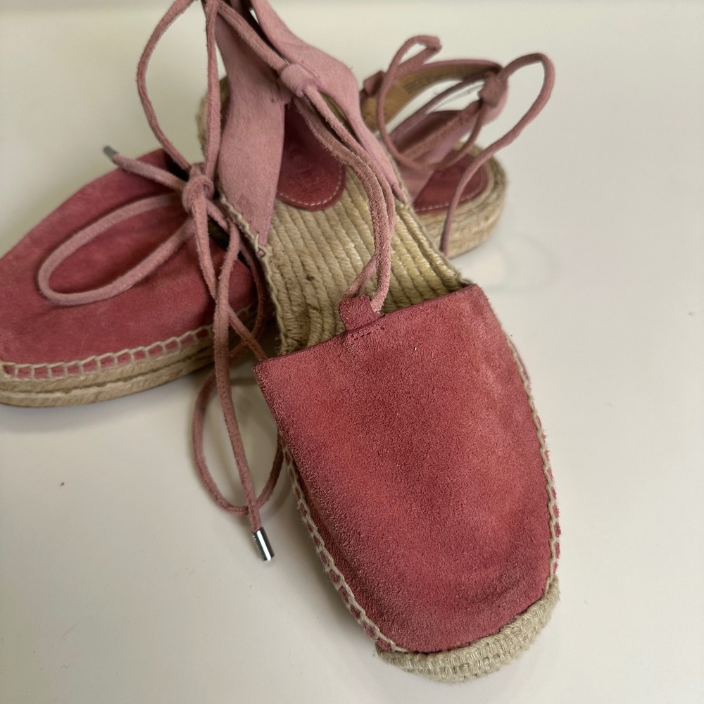 Coach Rita Rose Pink Suede Lace Up Espadrille Flats Q8974 Womens 8B